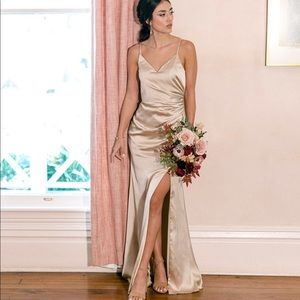 Revelry Rory Satin Dress in Gold Champagne NWT